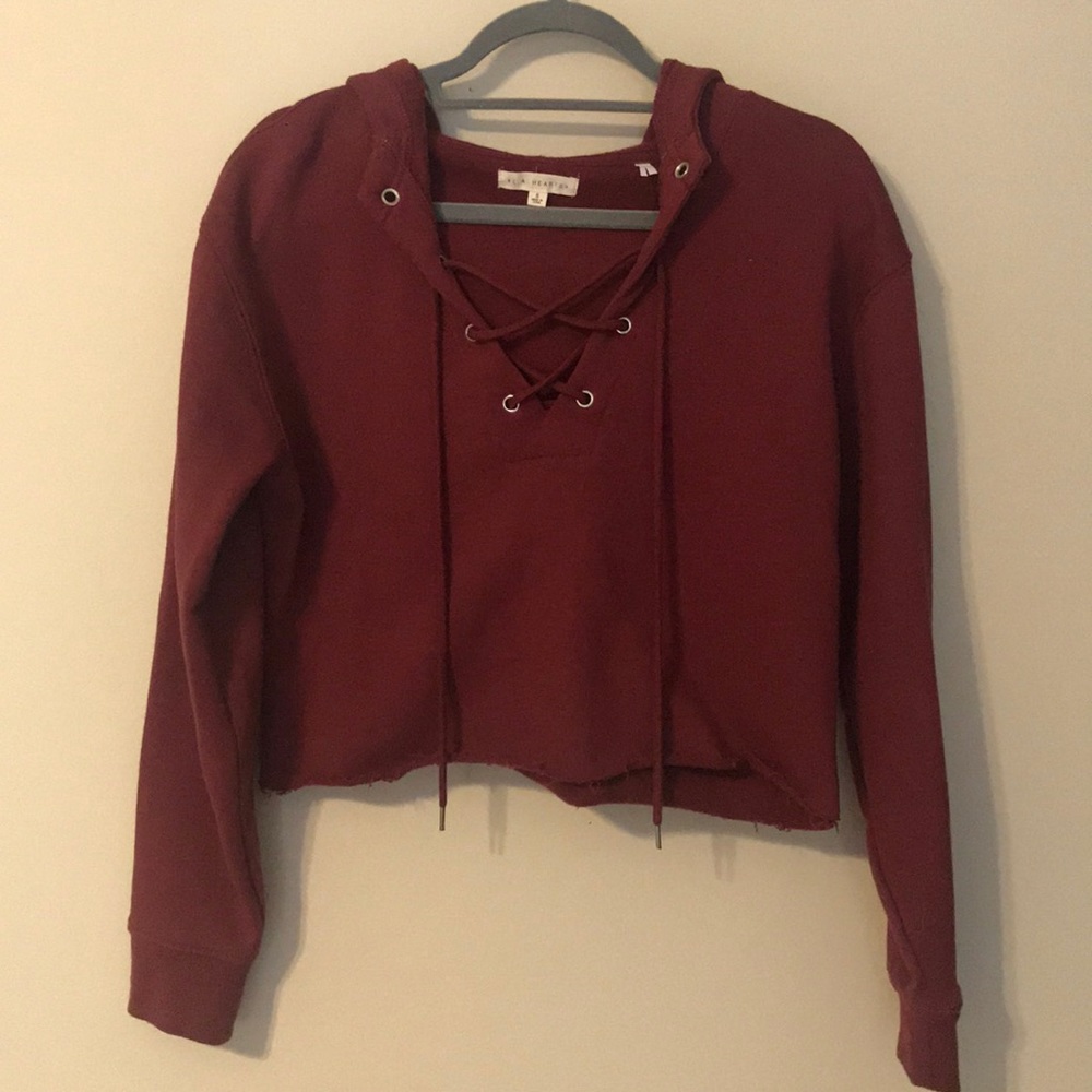 NWOT LA Hearts Maroon Lace Up Cropped Hoodie